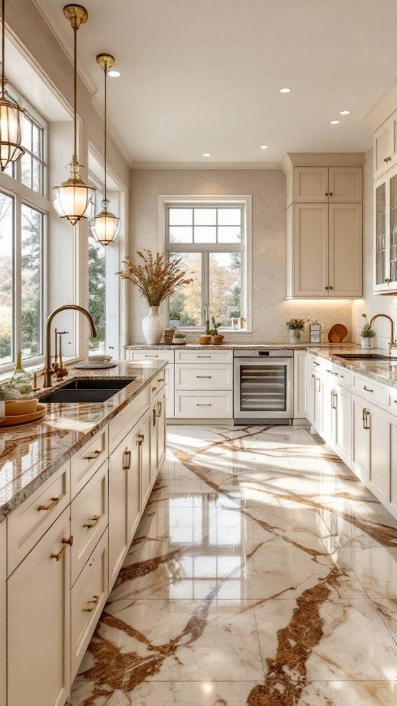 white and brown kitchen marble tops